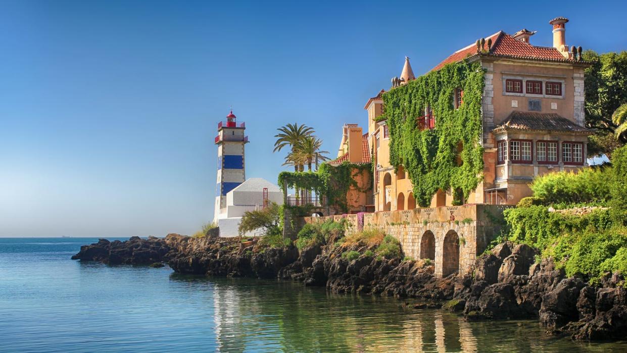 building on coast, cascais, portugal