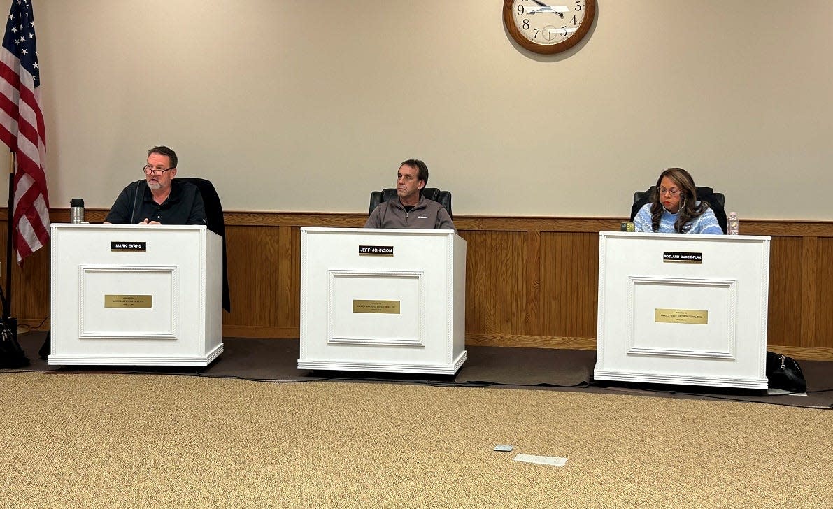 From left, Etna Township Trustees Mark Evans, Jeff Johnson and Rozland McKee during a meeting on Tuesday, Dec. 5, 2023.