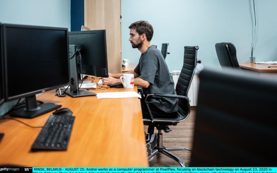 Web developer Andrei Fedorovich says he does not want his taxes to go towards financing Belarusian security services in the aftermath of the August crackdown on opposition protests - Misha Friedman/Getty Images