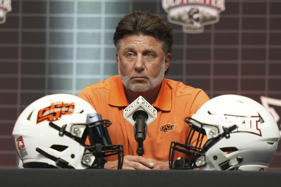 Mike Gundy pointed the finger at Oklahoma when asked about Bedlam's ending.  (AP Photo/LM Otero)