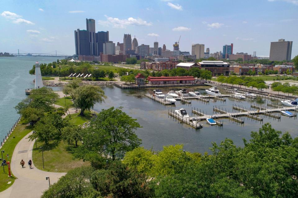 The Riverwalk and downtown Detroit on Tuesday, July 11, 2023.