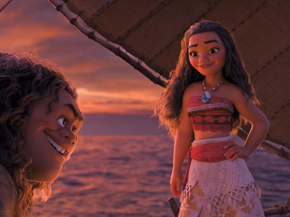 Moana and Maui at sunset Disney