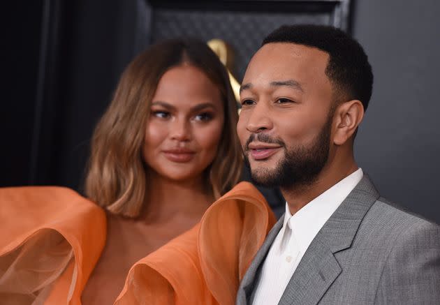 Teigen and Legend arrive at the 62nd annual Grammy Awards at the Staples Center on Jan. 26 in Los Angeles. 