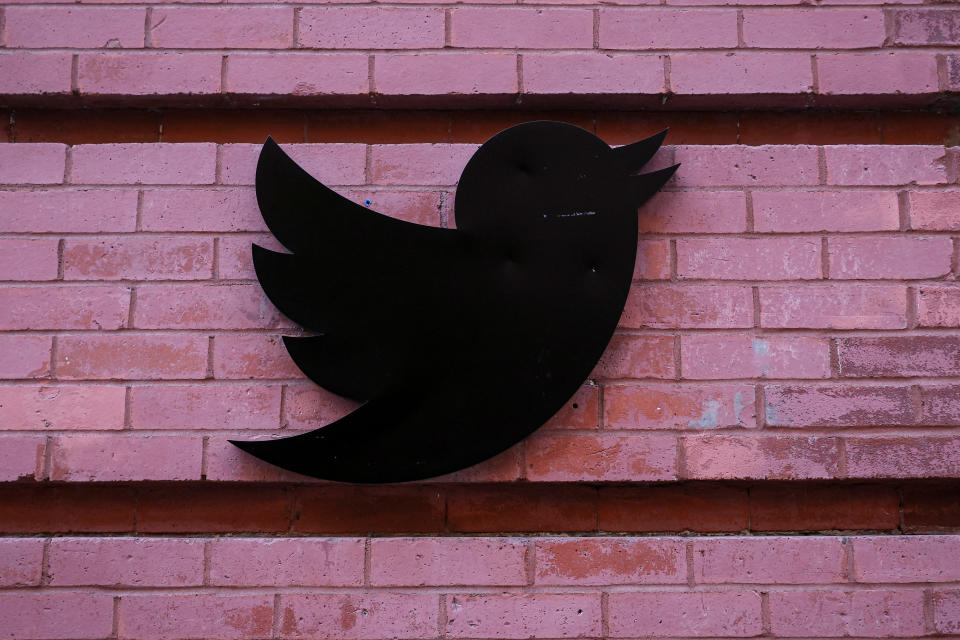 The Twitter logo is seen outside the offices in New York City, U.S., November 9, 2022. REUTERS/Brendan McDermid