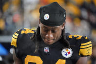 Pittsburgh Steelers safety Terrell Edmunds walks on the sideline late in the second half of an NFL football game against the Cincinnati Bengals in Pittsburgh, Sunday, Nov. 20, 2022. (AP Photo/Gene J. Puskar)