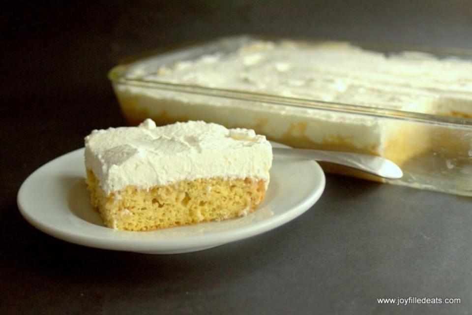 <p>Joy Filled Eats</p><p>Tres Leches Cake is rich and moist soaked with sweetened milk and topped with whipped cream. </p><p><strong>Get the recipe: </strong><a href="https://joyfilledeats.com/tres-leches-cake/" rel="nofollow noopener" target="_blank" data-ylk="slk:Keto Tres Leches Cake;elm:context_link;itc:0;sec:content-canvas" class="link "><strong>Keto Tres Leches Cake</strong></a></p>