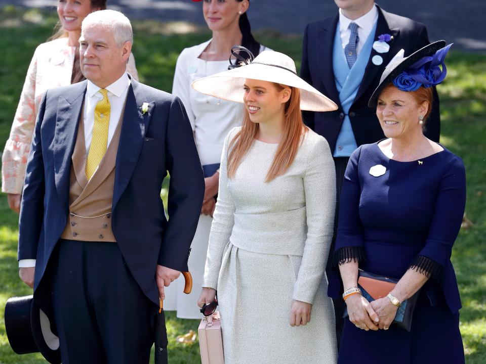 Prince Andrew, Princess Beatrice, and Sarah, Duchess of York, attend Ascot in 2018.