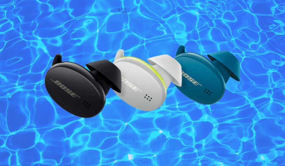 Single black, white, and Baltic blue earbuds shown with Bose logo on the outside.