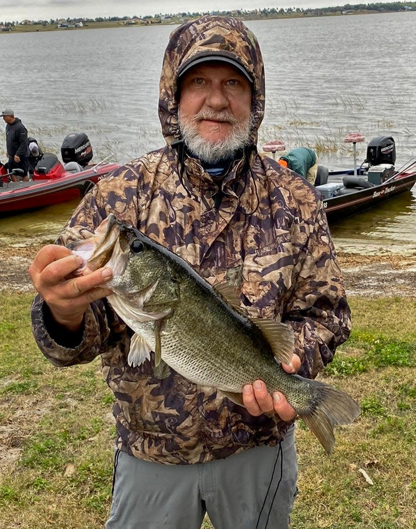 Kenny Condgen had big bass with this 6.60 pounder to help him and his partner Scott Jackson to a total weight of 10.40 pounds and a third place finish during the Happy Hookers Bass Club tournament Feb. 6 at Lake Alfred.