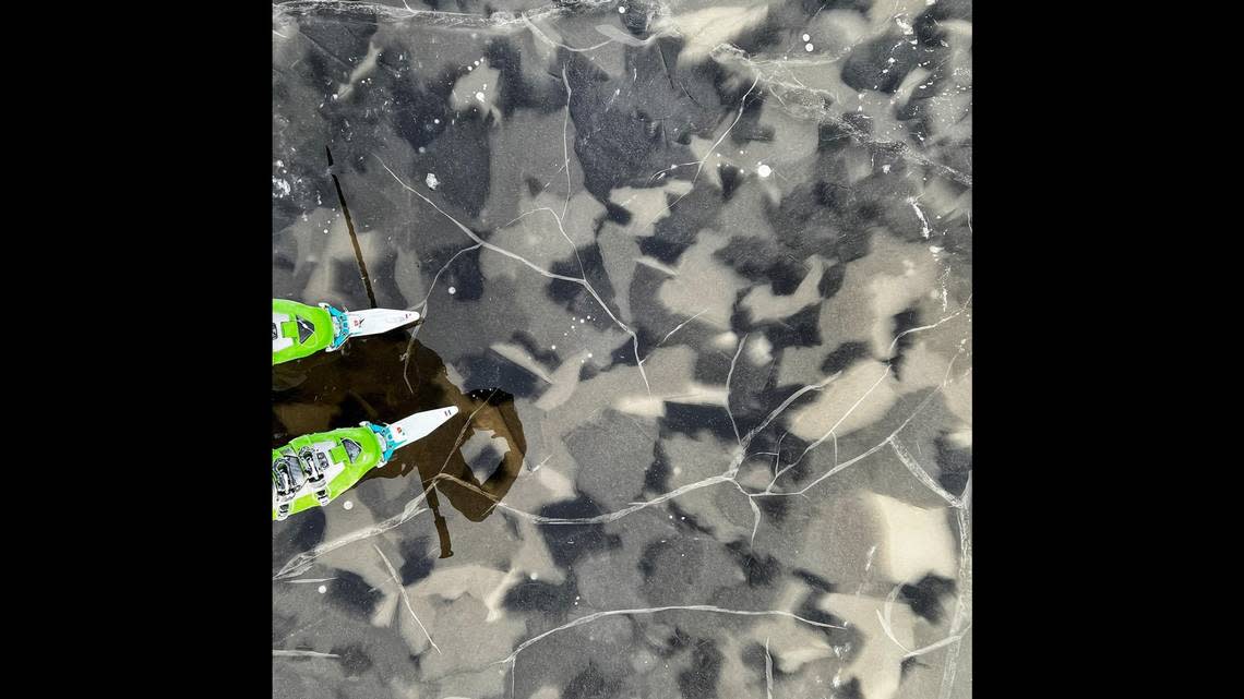 “I was completely stumped,” says Luc Mehl after seeing the odd “army camo ice” in Alaska’s Palmer Hay Flats.