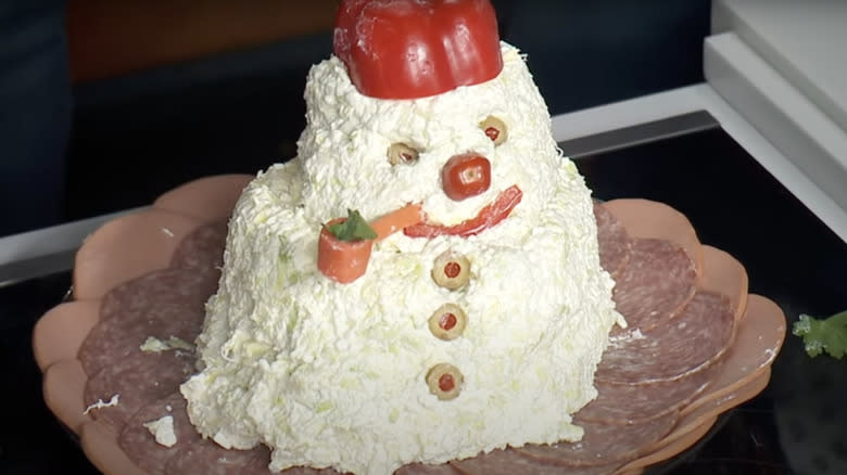 Cottage cheese snowman with pepper hat