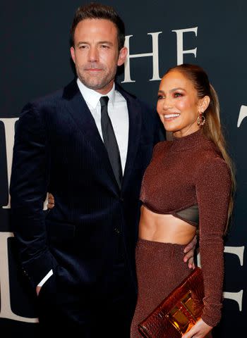 <p>Astrid Stawiarz/Getty</p> Ben Affleck and Jennifer Lopez attend The Last Duel New York Premiere on October 09, 2021 in New York City.