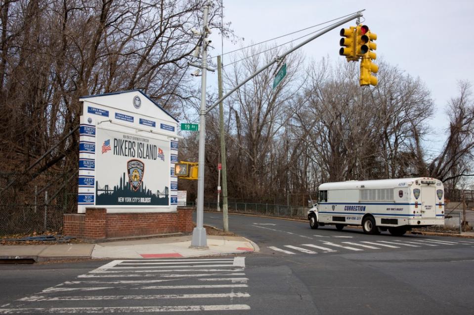 A bus pulls into Rikers Island. Corbis via Getty Images