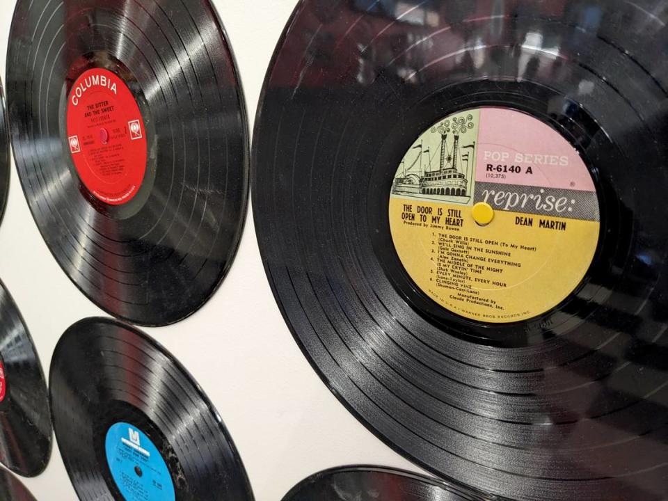 Close-up of the music wall at The Sugar Shack Café