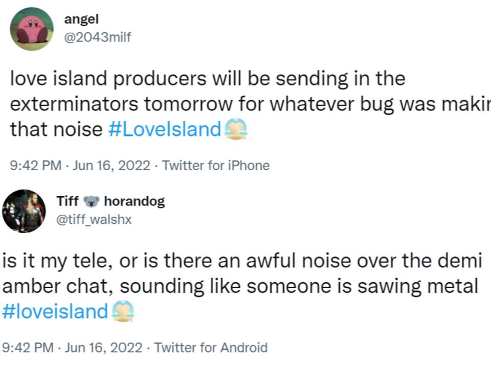 Some of the comments posted about the mysterious noise on ‘Love Island' (ITV)