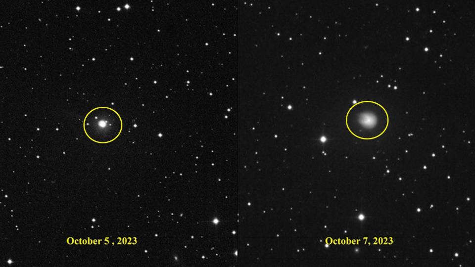 A comparison of the comet before and after the eruption