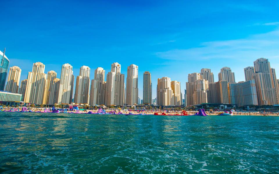 The Beach at JBR features an inflatable water park