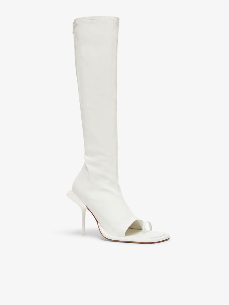 Sportmax, white, leather, boots, knee-high, thong sandal, stiletto