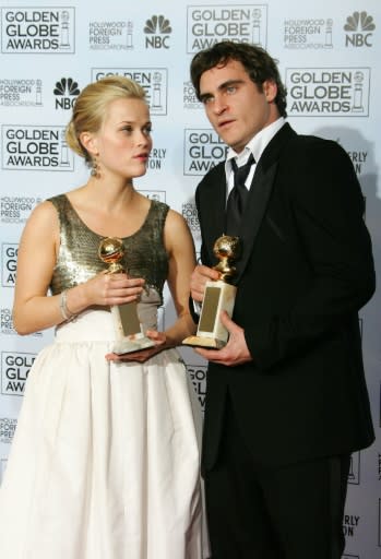 Reese Witherspoon (L) and Joaquin Phoenix co-starred in Johnny Cash biopic "Walk the Line" -- both won Golden Globes for their portrayals of the country legend and his wife June