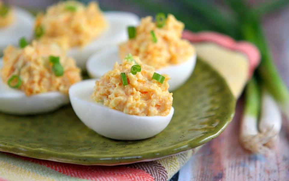 <p>Rob Firing, Ivy Knight and Kerry Knight</p><p>A low-carb and low-fat version made even creamier with roasted butternut squash.</p><p><strong>Get the recipe: <a href="https://parade.com/19415/dash/pesto-crunch-deviled-eggs/" rel="nofollow noopener" target="_blank" data-ylk="slk:Butternut Squash Deviled Eggs;elm:context_link;itc:0;sec:content-canvas" class="link ">Butternut Squash Deviled Eggs</a></strong></p>