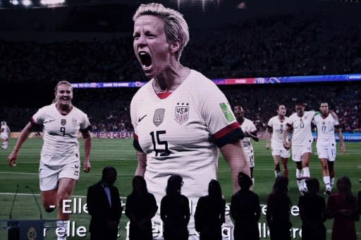 Megan Rapinoe appeared on screen at the Ballon d'Or awards ceremony having been unable to travel to Paris to claim her prize