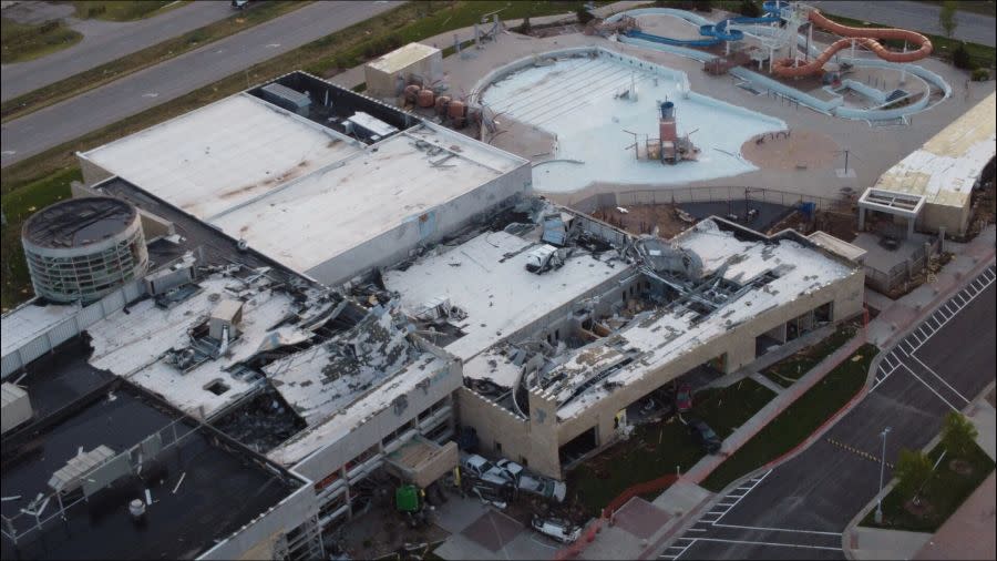 A tornado heavily damaged the Andover YMCA, April 29, 2022. (KSN Photo)