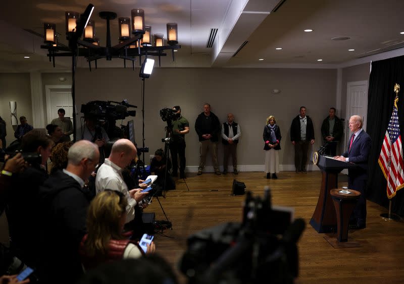 U.S. President Biden delivers remarks following a hostages-prisoners swap deal between Hamas and Israel, in Nantucket