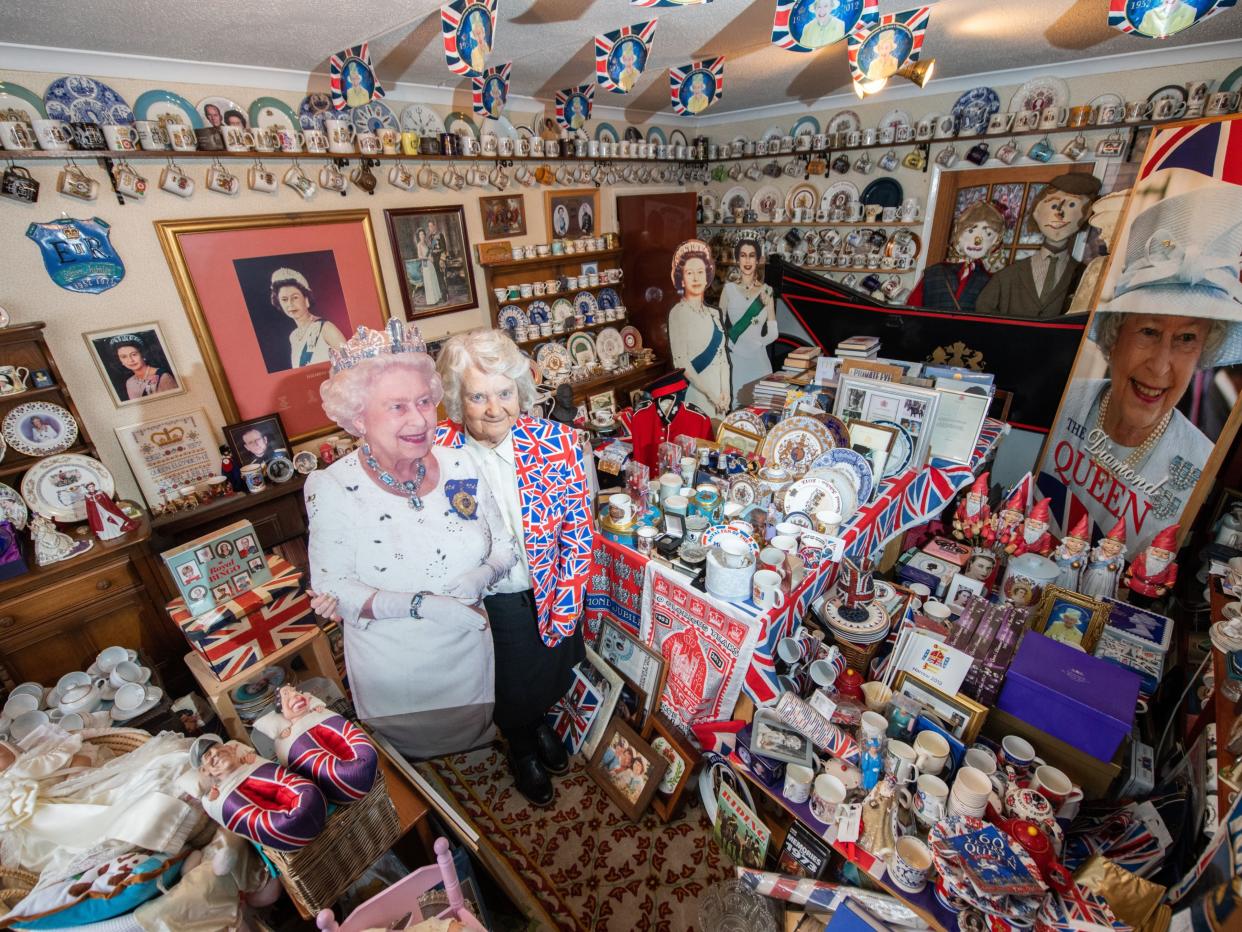 Royal superfan Margaret Tyler in her room dedicated to the Queen. (SWNS)