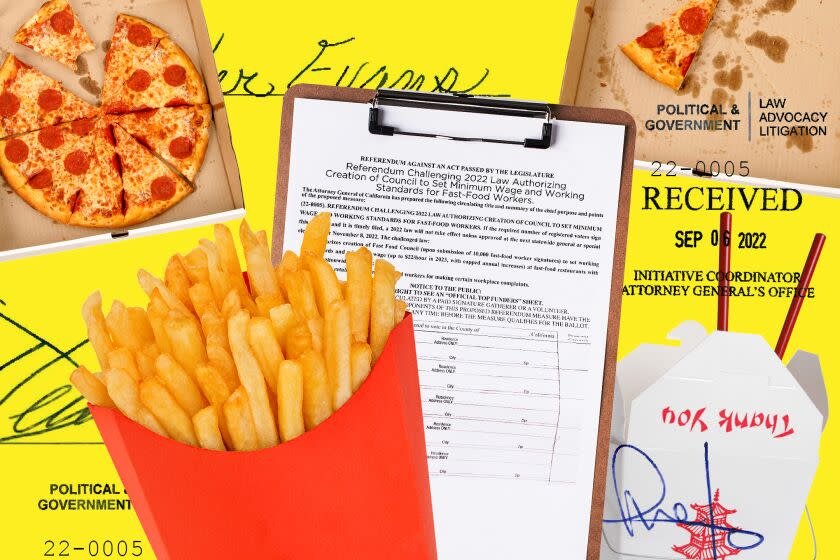 A collage of fast food items, signatures and a clipboard with the referendum stuck to