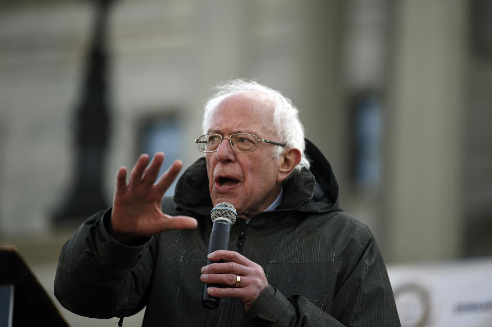 Democratic presidential hopeful Sen. Bernie Sanders, I-Vt., speaks Monday, Jan. 20, 2020, at a Dr. Martin Luther King Jr. Day rally in Columbia, S.C. (AP Photo/Meg Kinnard)