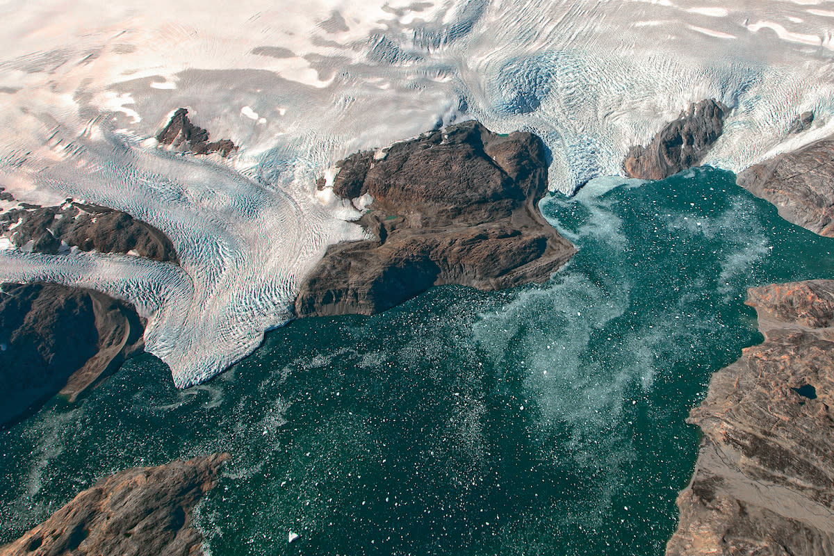 Glaciers along Johan Petersen Fjord in southeastern Greenland. NASA
