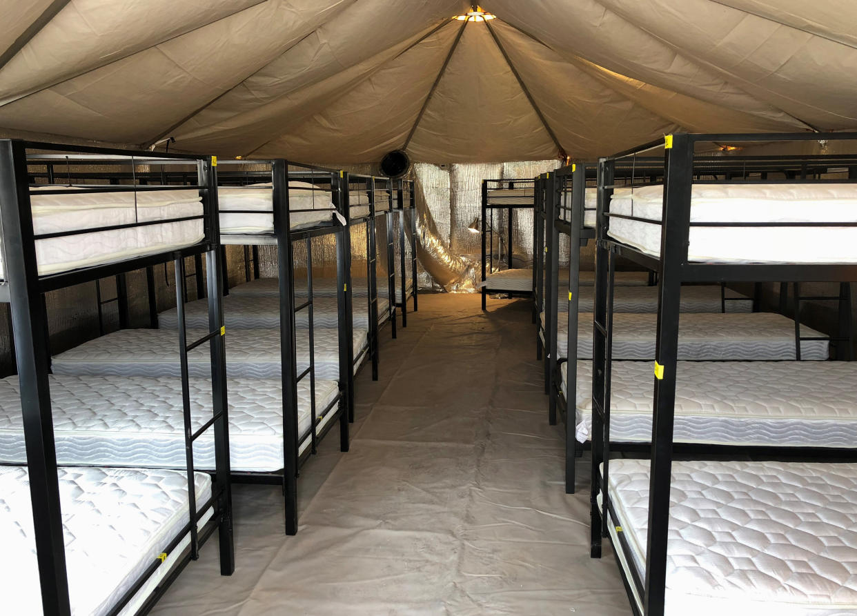 <span class="s1">A shelter used to house unaccompanied children in Tornillo, Texas., shown in an undated photo. (Photo: HHS Administration for Children and Families via AP)</span>