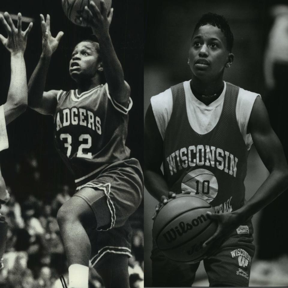 Sharon Johnson (left) and Keisha Anderson helped the Badgers win an NCAA Tournament game in 1995.