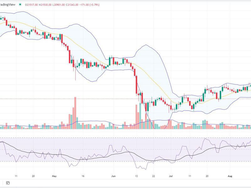 Bitcoin/U.S dollar daily chart along with its Bollinger Bands and RSI metric (Glenn Williams Jr./TradingView)