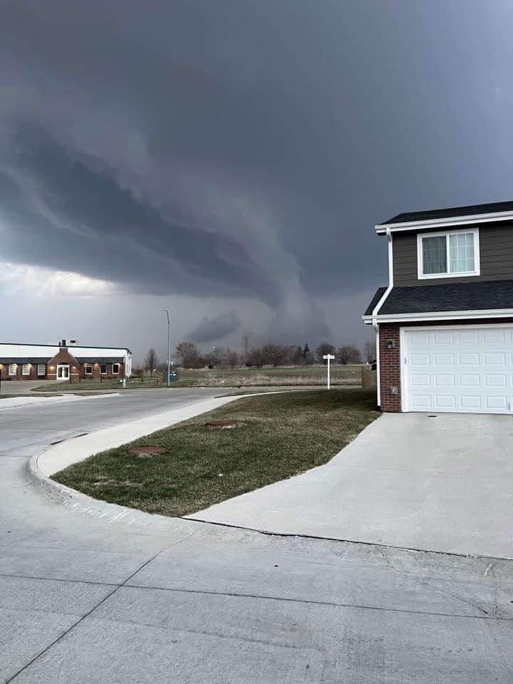 A tornado is spotted north of Pella, Iowa, around 7:40 p.m. on Tuesday, April 4, 2023.