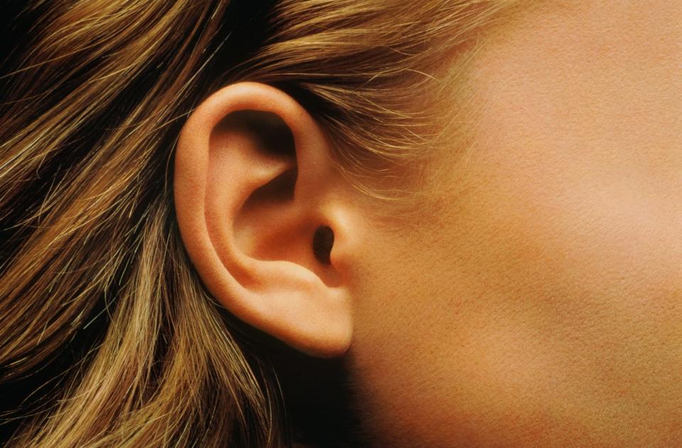 Woman's ear and cheek, close-up