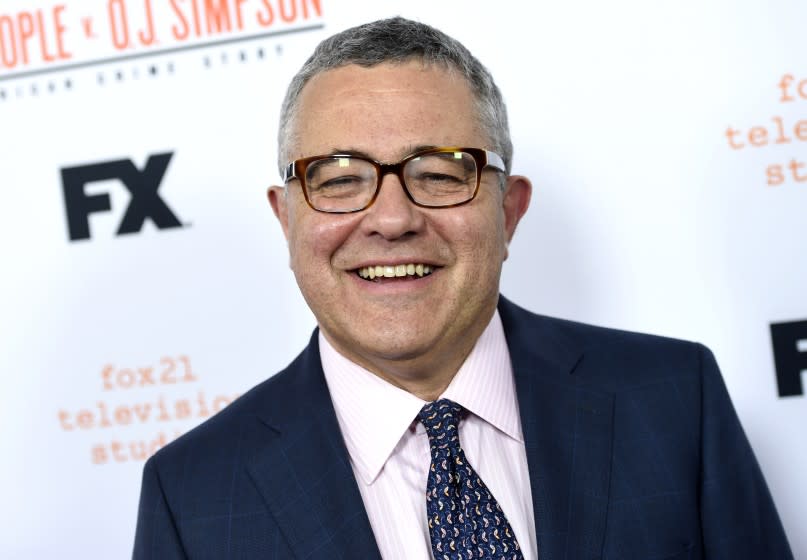 FILE - In this April 4, 2016 file photo, author and CNN commentator Jeffrey Toobin arrives at the "American Crime Story: The People v. O.J. Simpson" For Your Consideration event in Los Angeles. Toobin's next book will be a probe into Donald Trump's election. Doubleday announced Tuesday that the book was currently untitled and no release date has been set. (Photo by Chris Pizzello/Invision/AP, File)