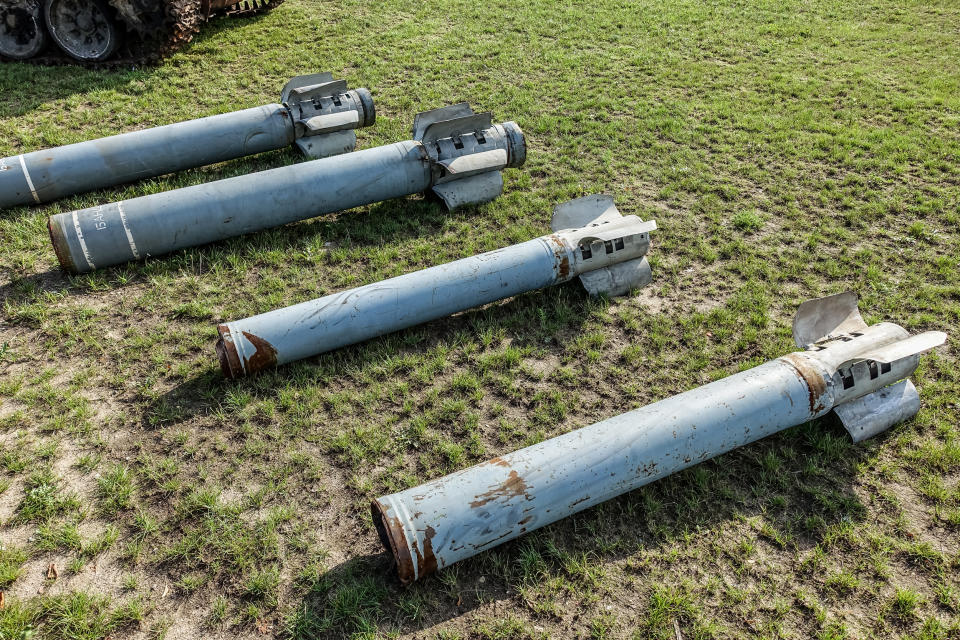 Wrecks of Russian artillery destroyed by the Ukrainian armed forces during the Russian war with Ukraine are displayed in exhibition in Gdansk, Poland, on Aug. 23, 2022. (Michal Fludra / NurPhoto via Getty Images file)