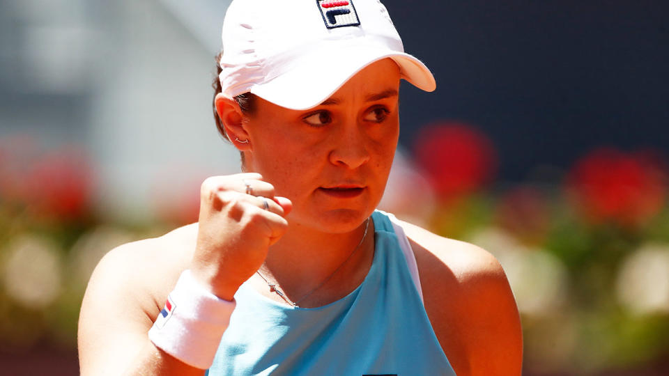 Ash Barty, pictured here after her win over Paula Badosa at the Madrid Open.