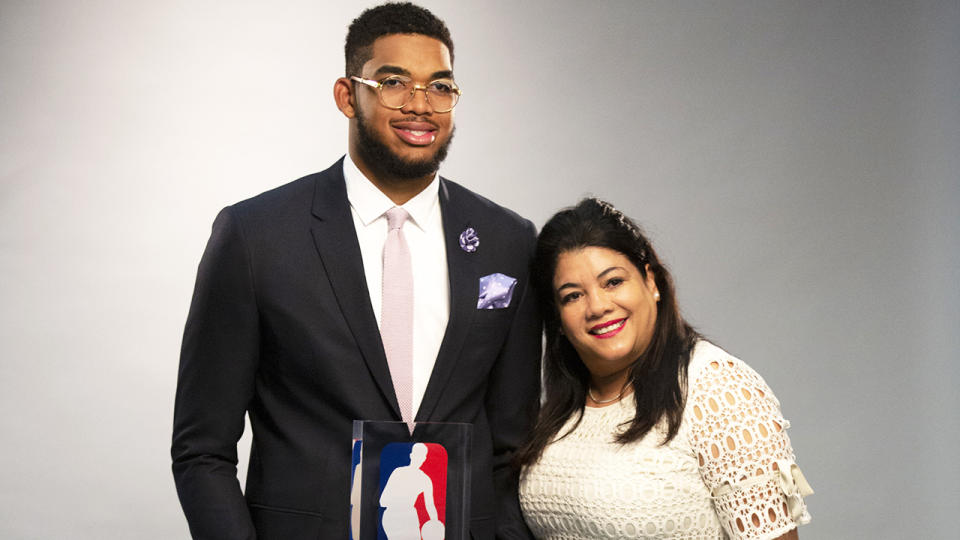 NBA player Karl-Anthony Towns has lost his mother Jacqueline Cruz, and six other family members to the coronavirus as the pandemic worsens across America. (Photo by Brian Peterson/Star Tribune via Getty Images)