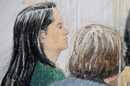 Huawei CFO Meng Wanzhou (L), who was arrested on an extradition warrant, appears at her B.C. Supreme Court bail hearing in a drawing in Vancouver, British Columbia, Canada December 7, 2018. REUTERS/Jane Wolsak