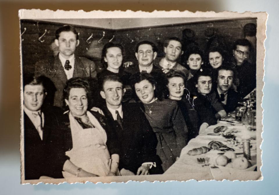 A gathering of people from David Wolnerman's hometown, Modrzejo, Poland, after they'd been liberated from concentration camps at the end of World War II.