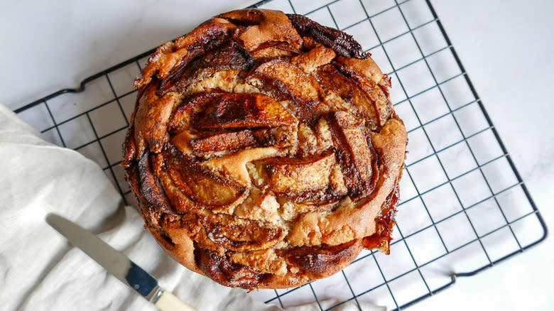 apple cake on wire rack