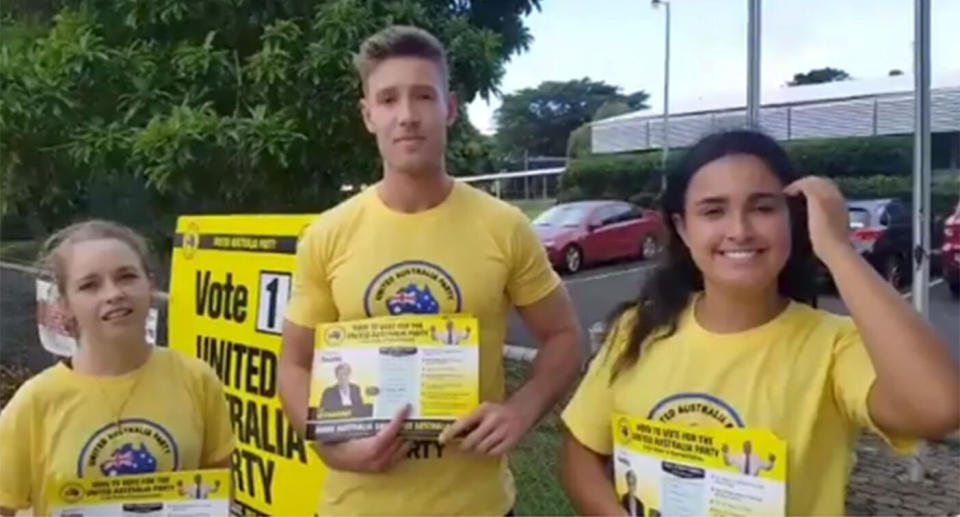 These 'volunteers' are accused of being hired models, had no idea about Clive Palmer’s policies. Source: Chris Calcino/ Twitter