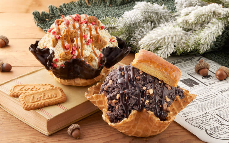 COLD STONE將於11/3至12/28推出「耶誕濃黑巧」、「耶誕太妃糖」兩款新品。（圖／COLD STONE提供）