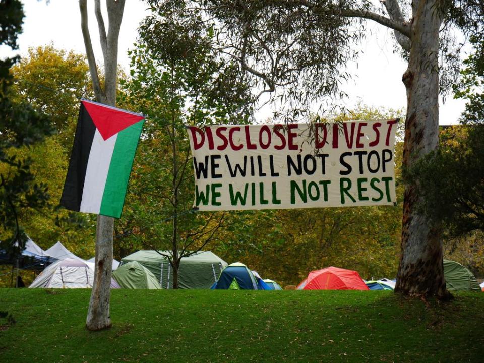 Assignment Freelance Picture MELBOURNE, AUSTRALIA: Newswire Photos: APRIL 29 2024: General views a\n University of Melbourne pro-Palestine encampment. Picture: NCA Newswire /\n Blair Jackson