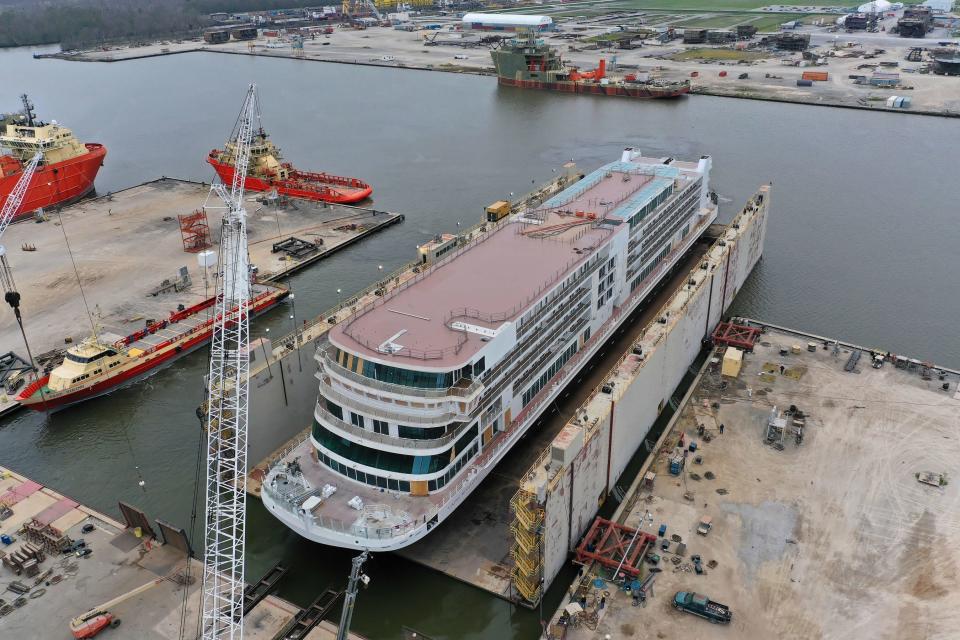 The Viking Mississippi in its drydock at Edison Chouest Offshore's LaShip shipyard in Houma.