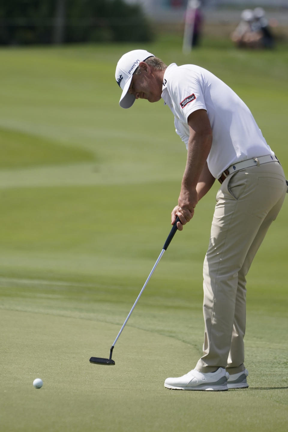 Matt Jones of Australia putts on the 18th hole during the first round of the Honda Classic golf tournament, Thursday, March 18, 2021, in Palm Beach Gardens, Fla. Jones tied the course record at PGA National with a 9-under 61. (AP Photo/Marta Lavandier)