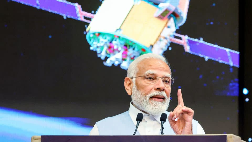 Prime Minister Narendra Modi speaks at the launch of space infrastructure projects at Vikram Sarabhai Space Centre (VSSC), in Thiruvananthapuram, India on February 27, 2024 - ANI/Reuters