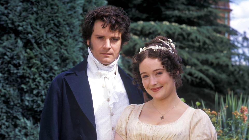 Colin Firth as Mr. Darcy and Jennifer Ehle as Elizabeth Bennet in Pride and Prejudice